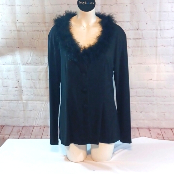 Vintage‎ Spice   Wimsigoth     Feather Black    Dressy Fitted  Long Sleeve Top L - Picture 1 of 11